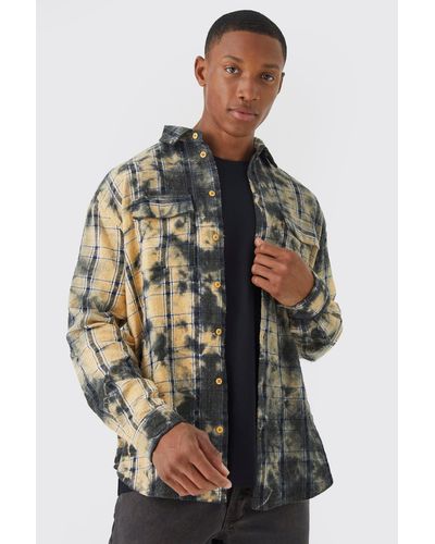 BoohooMAN Oversized All Over Bleach Check Shirt - Multicolor