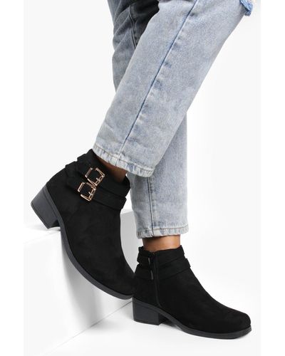 Boohoo Double Buckle Chelsea Ankle Boots - Black