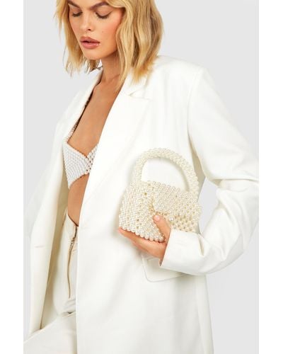 Boohoo Premium Pearl Mini Grab Bag - White