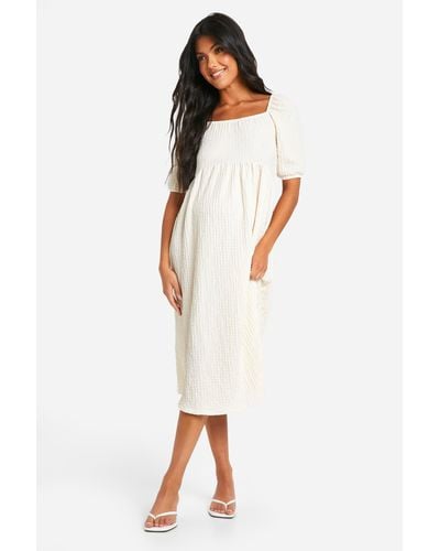 Boohoo Maternity Textured Jersey Midi Smock Dress - White
