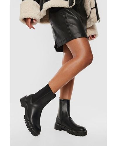 Boohoo Wide Fit Ankle Detail Pu Chelsea Boots - Black