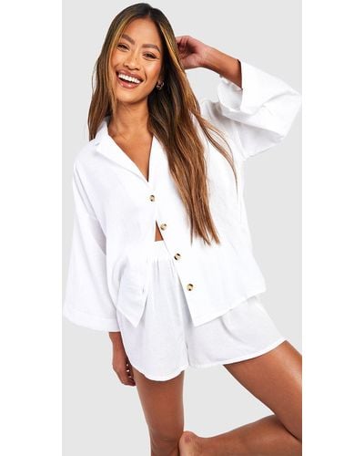 Boohoo Linen Oversized Pajama Shirt - White