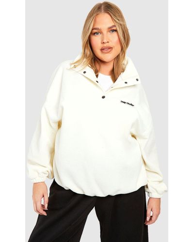 Boohoo Plus Polar Fleece Half Zip Oversized Sweatshirt - White