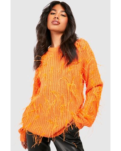 Boohoo All Over Feather Sweater - Orange