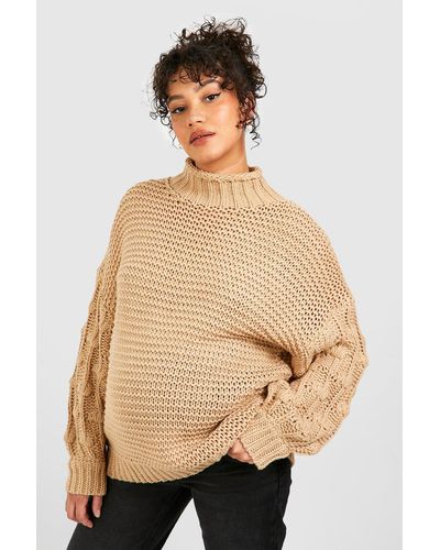 Boohoo Maternity Premium Chunky Knit Roll Neck Sweater - Natural