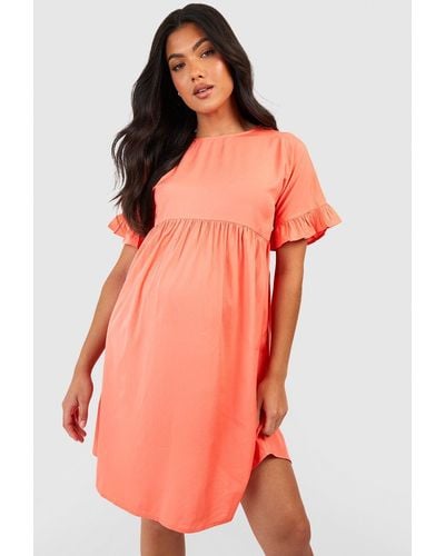 Boohoo Maternity Frill Sleeve Smock Dress - Orange