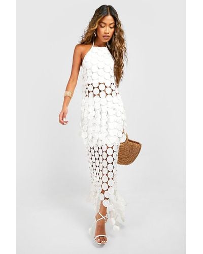 Boohoo Disk Crochet Asymmetric Hem Maxi Skirt - White
