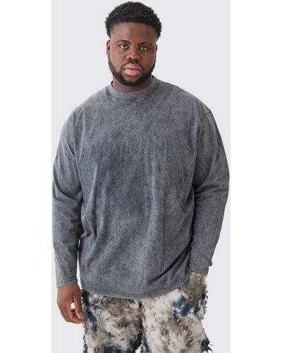 BoohooMAN Plus Oversized Extended Neck Laundered Wash Long Sleeve T-shirt - Gray