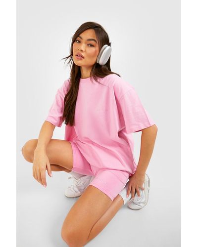 Boohoo Oversized T-shirt And Biker Short Set - Pink