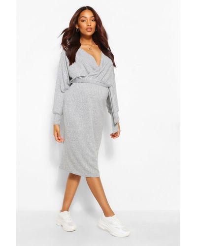 Boohoo Maternity Knitted Rib Wrap Sweater Dress - Gray