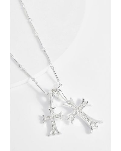 Boohoo Silver Embellished Cross Detail Necklace - White