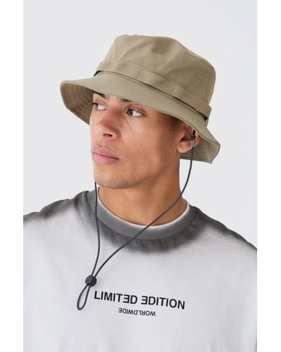 BoohooMAN Fisherman Style Bucket Hat In Beige - Grau