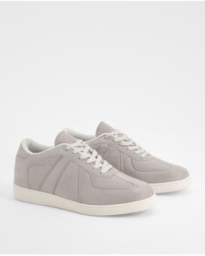 Boohoo Faux Suede Panel Flat Sneakers - Gray