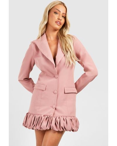 Boohoo Ruffle Hem Tailored Blazer Dress - Pink