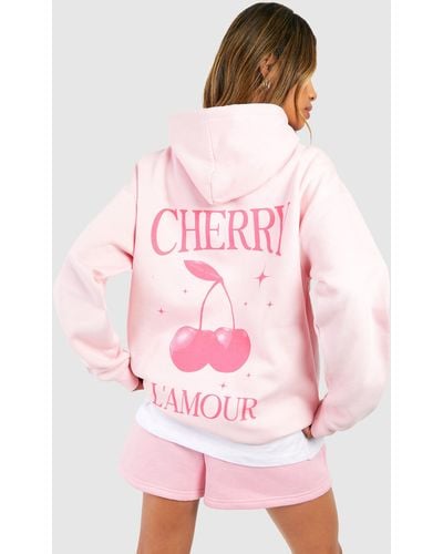 Boohoo Cherry L'amour Back Print Oversized Hoodie - Pink