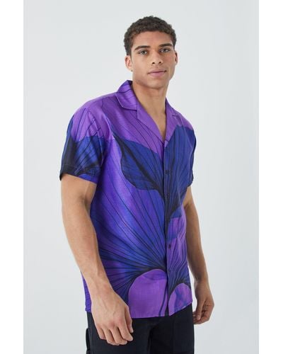 BoohooMAN Short Sleeve Oversized Graphic Smoke Shirt - Purple