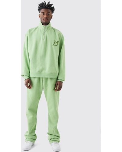 BoohooMAN Tall Oversized Boxy B 1/4 Zip Stacked Tracksuit - Green