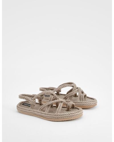 Boohoo Crossover Front Rope Sandals - Natural