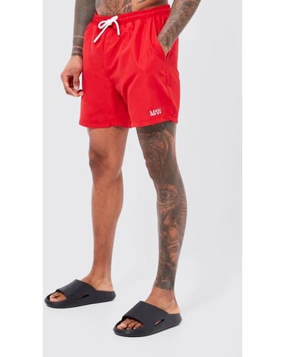 BoohooMAN Original Man Mid Length Swim Shorts - Red