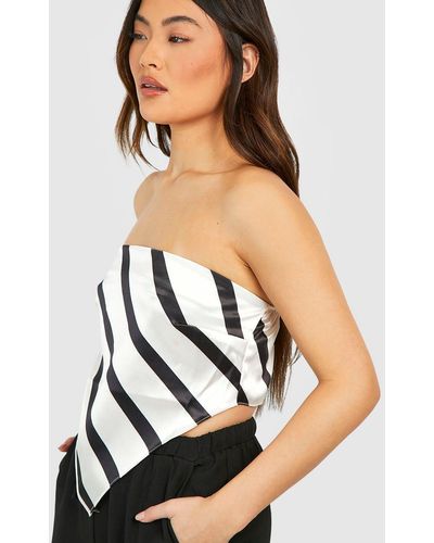 Boohoo Striped Satin Tie Back Scarf Top - Black