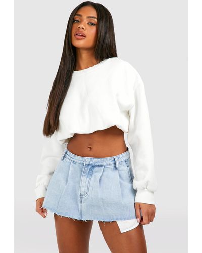 Boohoo Low Rise Pocket Detail Pleated Extreme Micro Mini Denim Tennis Skirt - White