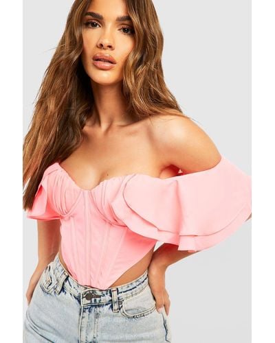 Boohoo Ruffle Sleeve Off The Shoulder Structred Corset Top