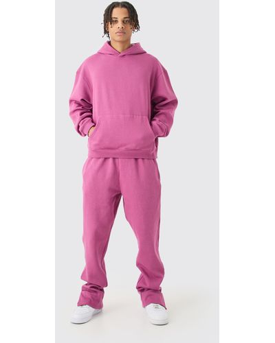 BoohooMAN Oversized Boxy Hooded Tracksuit - Pink