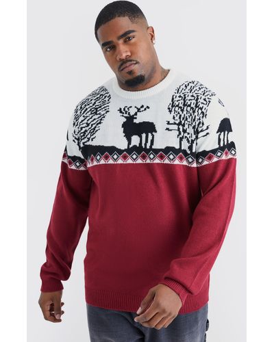 Boohoo Plus Fairisle Knitted Christmas Sweater - Red