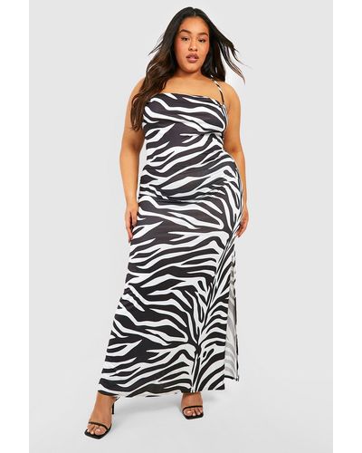 Boohoo Plus Zebra Slinky Cowl Maxi Dress - White