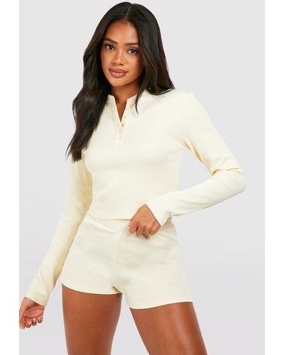 Boohoo Button Front Long Sleeve Top - White