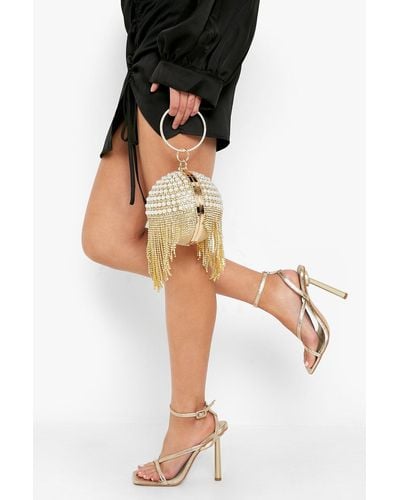 Boohoo Wide Fit Strappy Square Toe Heels - Metallic