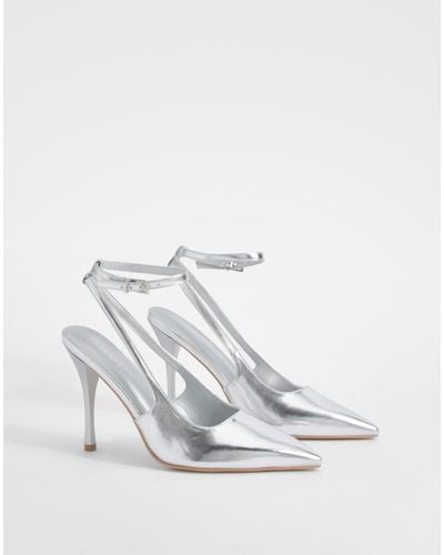 Boohoo Metallic Cut Out Detail Lace Up Court Shoes - White