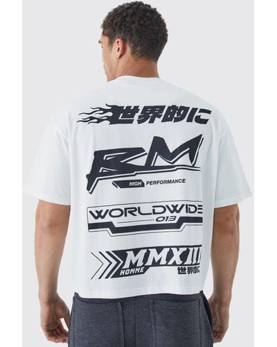 BoohooMAN Kastiges Oversize T-Shirt mit Print und Gummi-Etikett - Grau