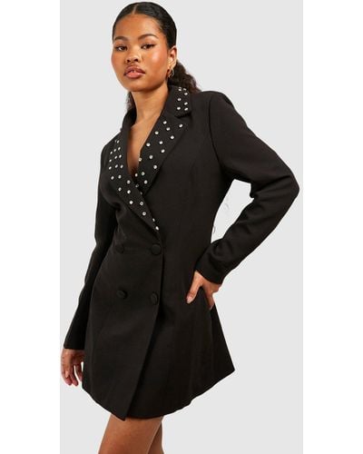 Boohoo Petite Crystal Collar Embellished Blazer Dress - Black