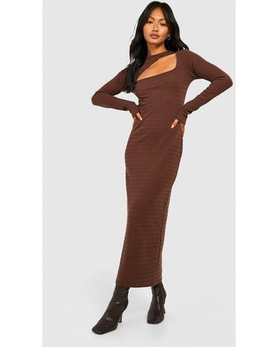Boohoo Soft Crinkle Texture Cut Out Midaxi Dress - Brown