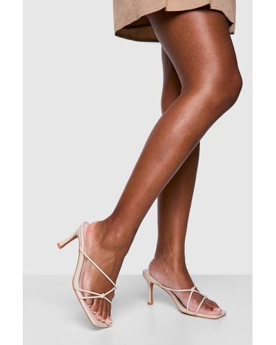 Boohoo Wide Fit Knot Detail Strappy Heeled Mules - Natural
