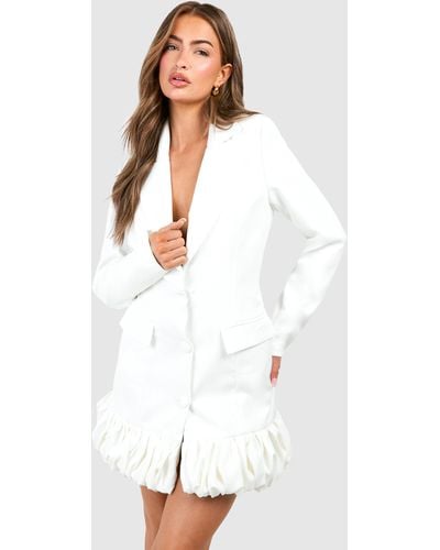 Boohoo Ruffle Hem Tailored Blazer Dress - White