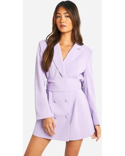 Boohoo Obi Tie Waist Tailored Blazer Dress - Purple
