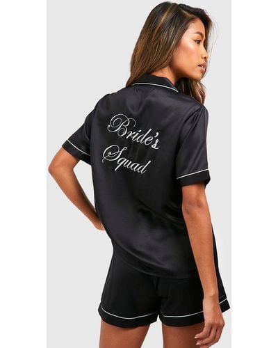 Boohoo Pijama Corto De Raso Con Estampado Bride Squad - Negro