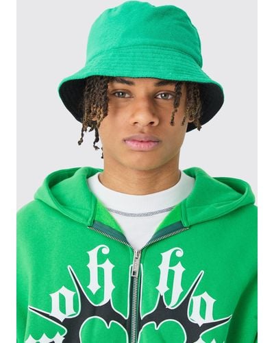 BoohooMAN Towelling Bucket Hat In Green - Grün