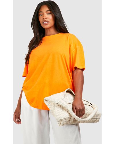 Boohoo Plus Oversized Crew Neck Basic Cotton T-shirt - Orange