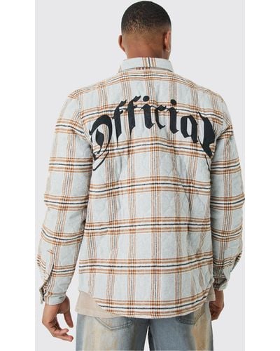 BoohooMAN Quilted Checked Overshirt - Gray