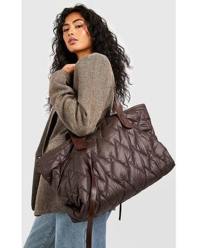 Boohoo Nylon Oversized Quilt Bag - Brown