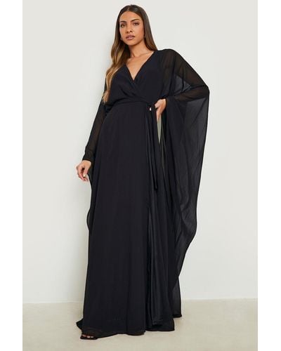 Boohoo Chiffon Wrap Cape Sleeve Maxi Dress - Black
