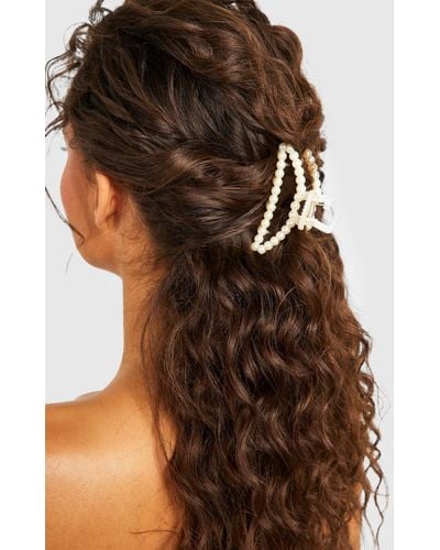 Boohoo Curved Pearl Claw Clip - Brown