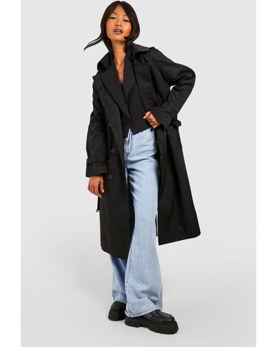 Boohoo Double Breast Belted Trench Coat - Black