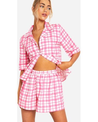 Boohoo Pink Flannel Cotton Poplin Short