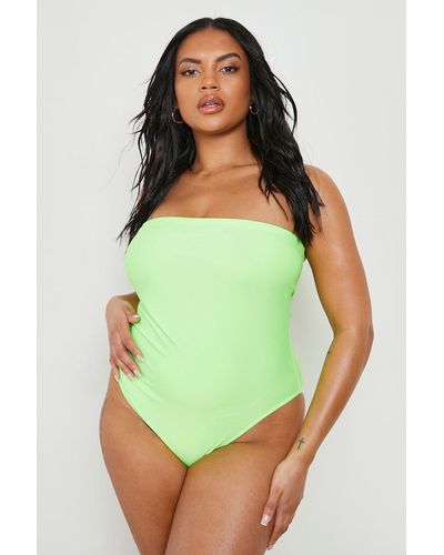 Boohoo Plus Neon Essentials Bandeau Bathing Suit - Green