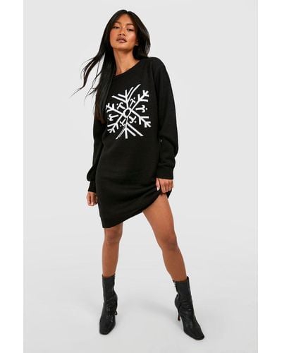 Boohoo Snowflake Chirstmas Sweater Dress - Black