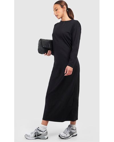 Boohoo Tall Cotton Longsleeve T-shirt Column Midaxi Dress - Black